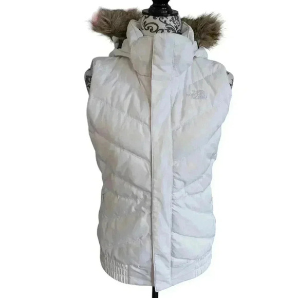 𝅺The North  Face Furallure Vest 600 Down Fill Faux Fur Removable Hood White XS - Picture 5 of 14